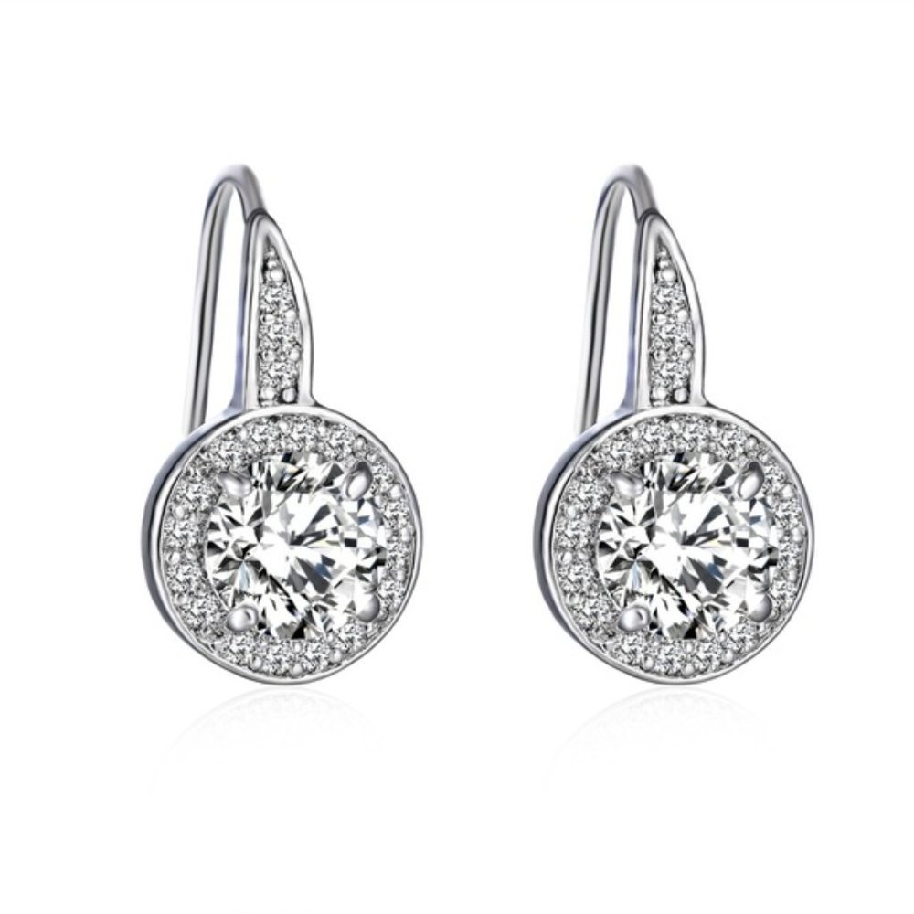 Swarovski Crystal Halo Earrings 2 CTW Silver